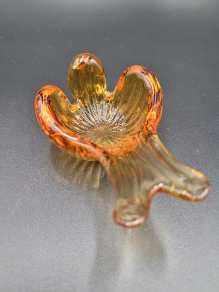 VTG Art Glass Stacking Bird Candy Dish Ashtray Amber Olive Green Retro MCM - Picture 11 of 12